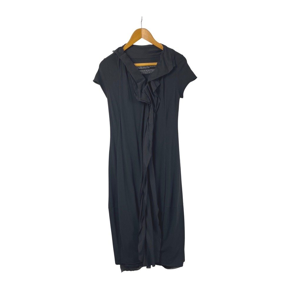 Runholtz‎ Black Label Avant-Garde Ruffle Midi Dress Cotton Size M LBD Lagenlook